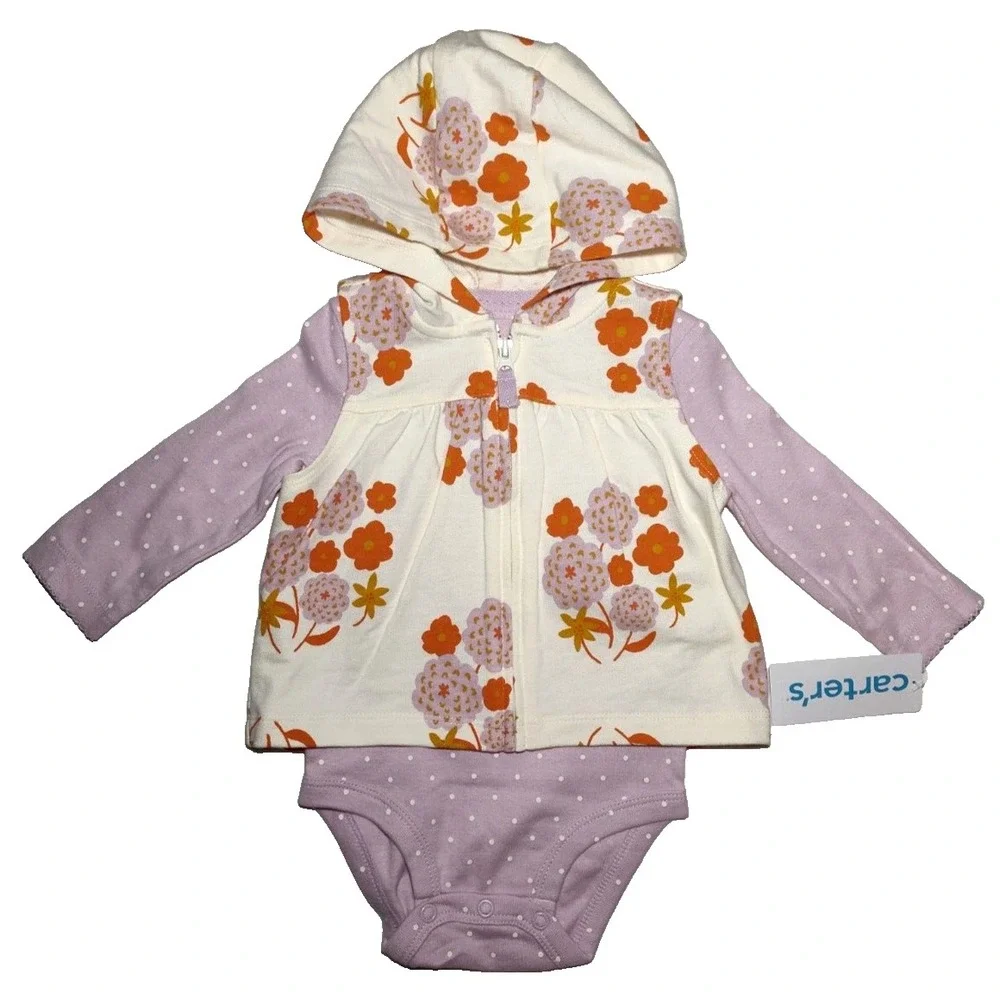 Carter's Baby Girl 9 Mos Outfit Set 3pc Long Sleeve Bodysuit Pants Hooded Floral